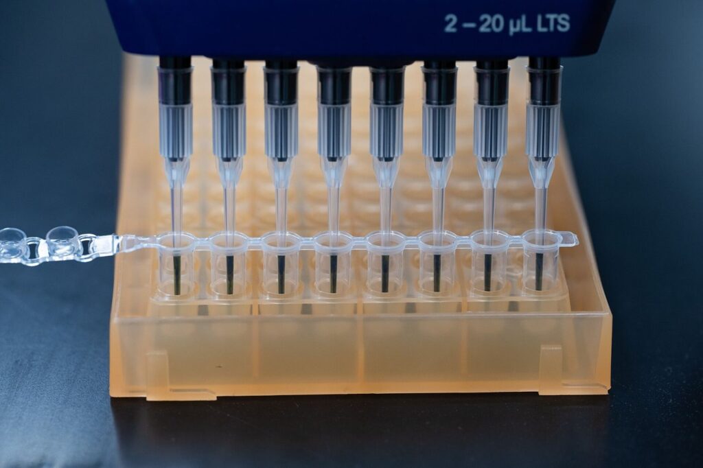 scientist examining samples in research laboratory
